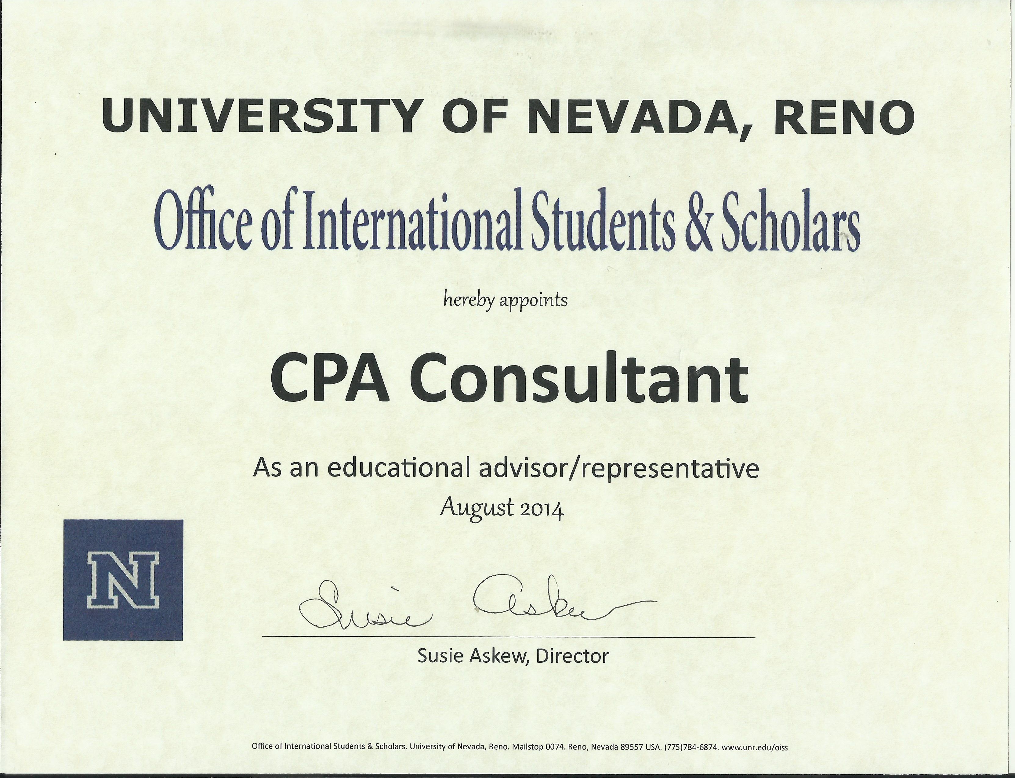 University of Nevada Authorised Representative