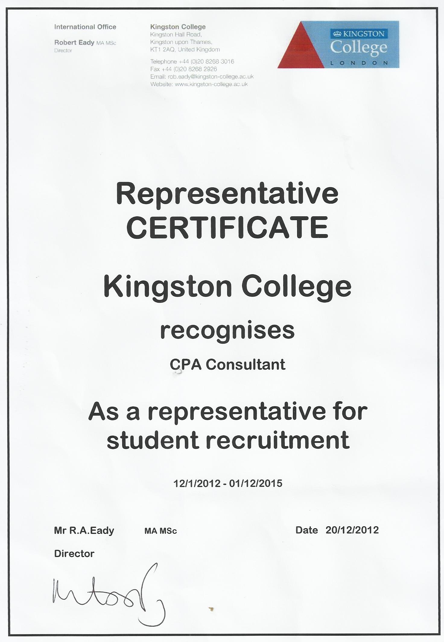 Kingston College Authorised Representative